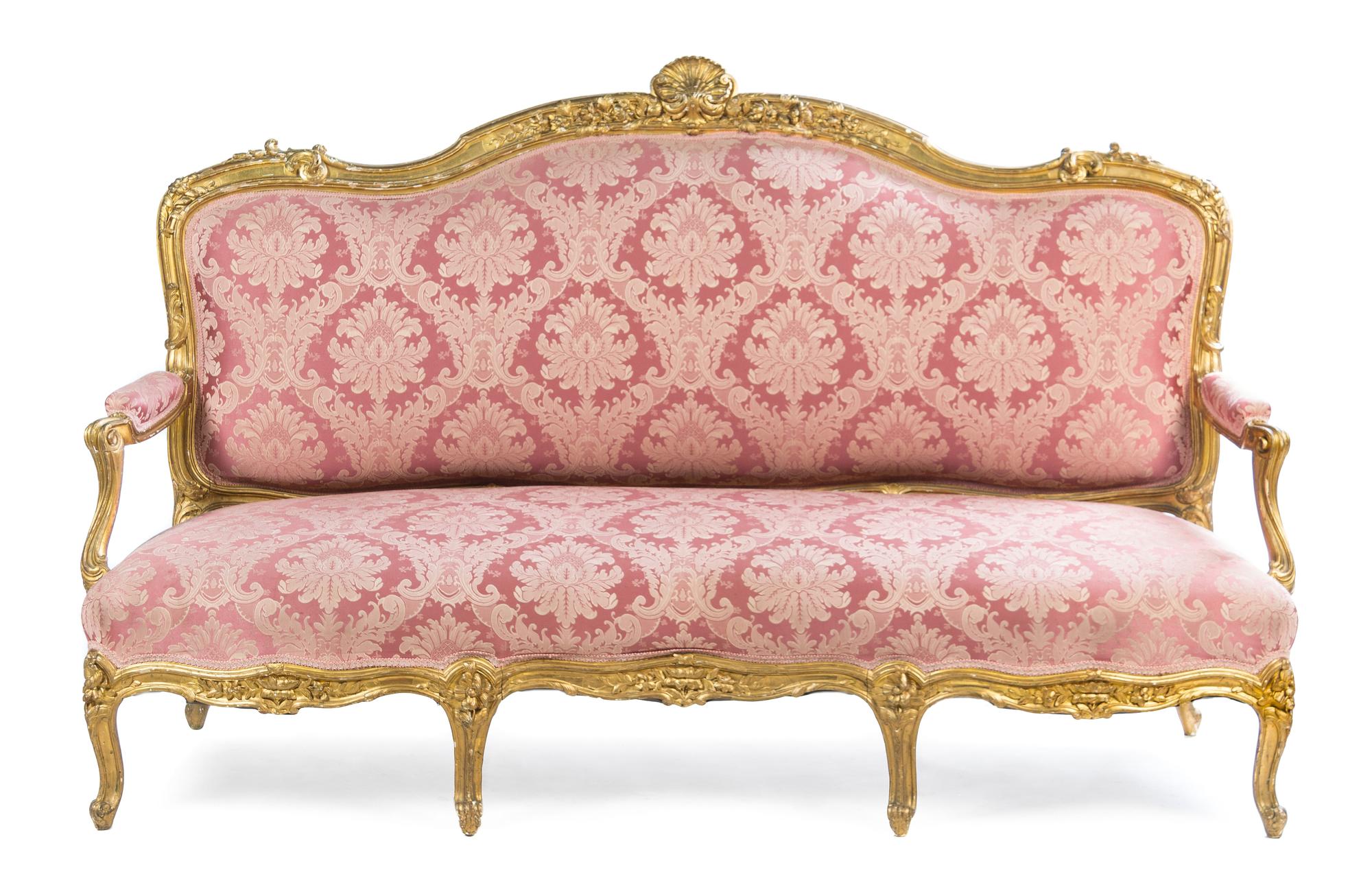 A Louis XV Style Giltwood Sofa Height 47 x width 76 x depth 24 1/2 inches. — LATE 19TH CENTURY