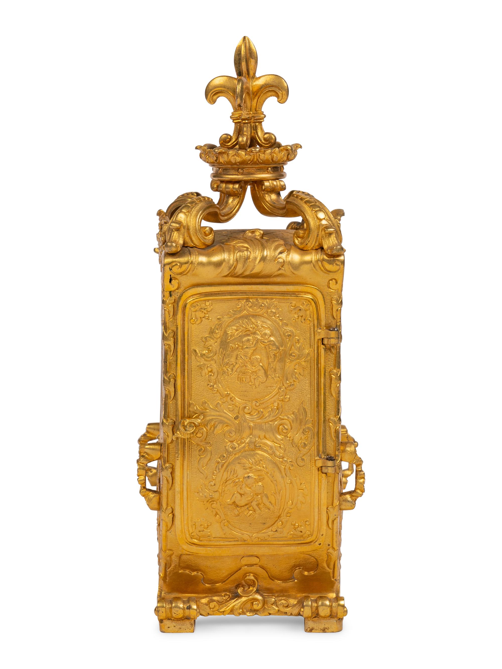 A French Gilt-Bronze Hour Repeater Carriage Clock in the Form of a Sedan Chair
