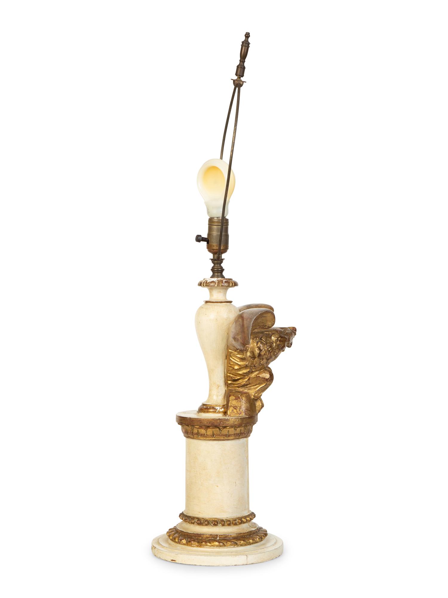 A Pair of Painted and Parcel Gilt Eagle Ornaments Mounted as Lamps