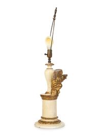 A Pair of Painted and Parcel Gilt Eagle Ornaments Mounted as Lamps