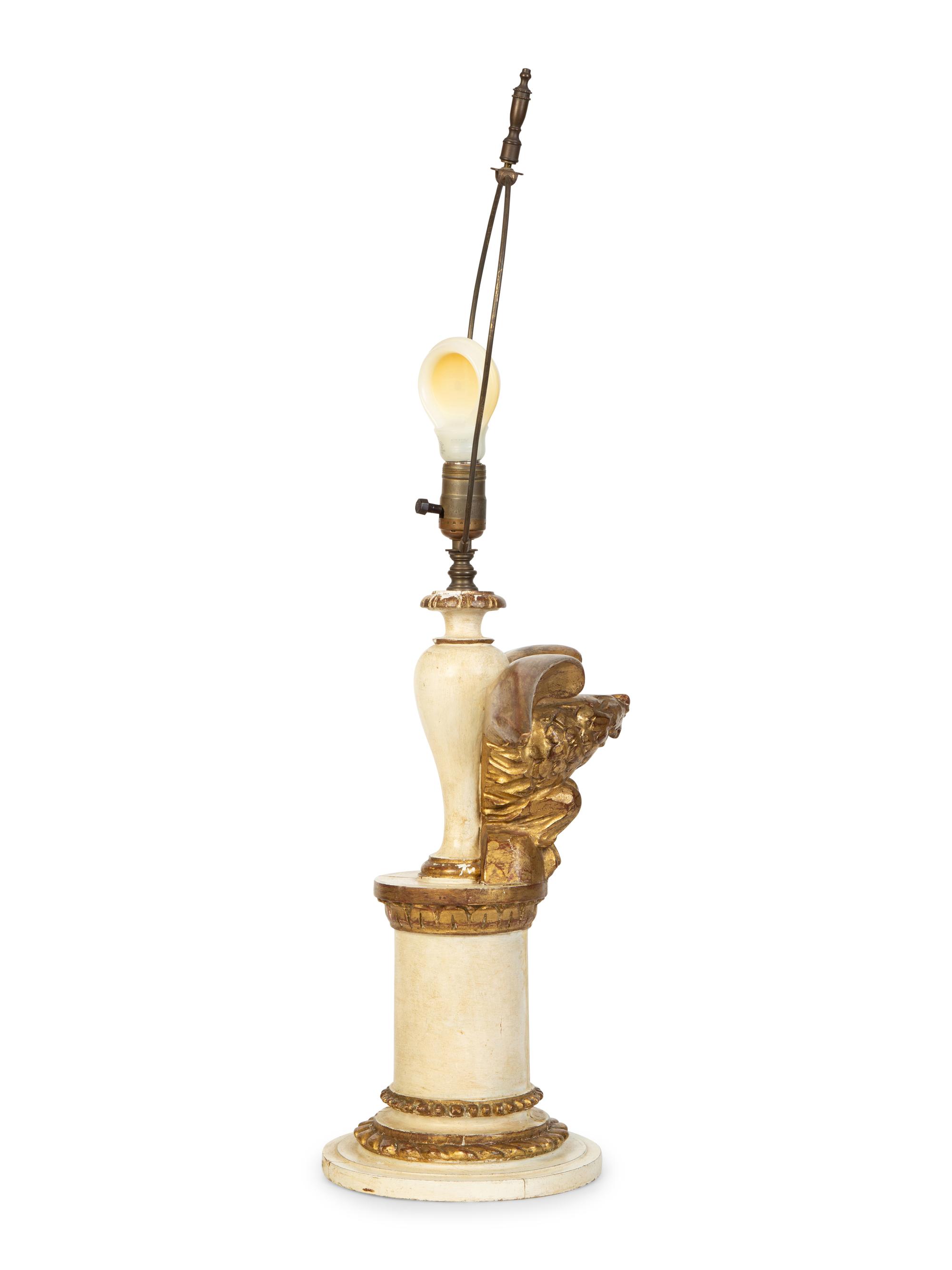 A Pair of Painted and Parcel Gilt Eagle Ornaments Mounted as Lamps
