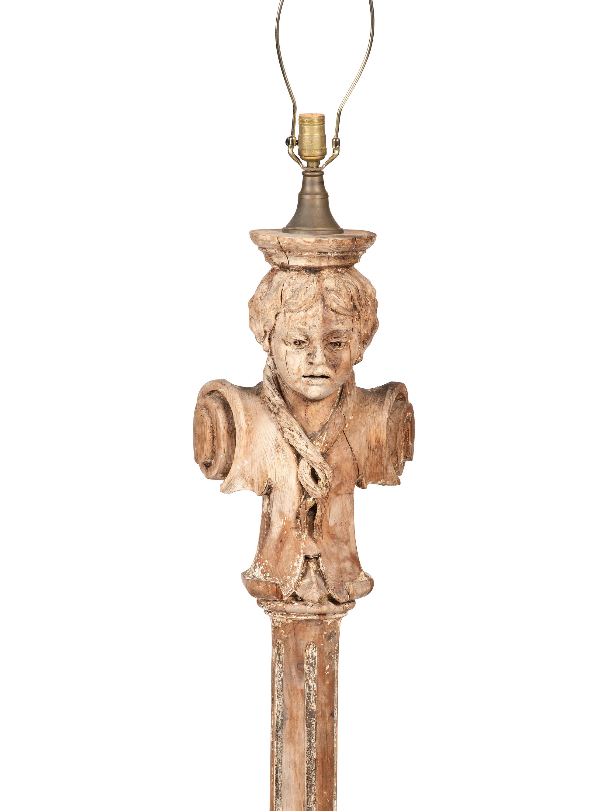 Three Carved and Painted Wood Column Busts