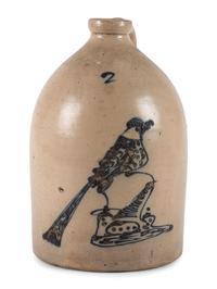 A Cobalt Decorated Two Gallon Spotted Bird Stoneware Jug
