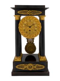 A French Empire Style Ebonized Wood and Gilt Portico Clock — BEAUPRE, EARLY 20TH CENTURY