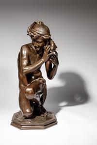 Jean-Baptiste Carpeaux (French, 1827-1875) | 19th Century | Le jeune pêcheur à la coquille | bronze | signed JB Carpeaux and with Propriété Carpeaux stamp | Height 35 1/2 x width 15 5/8 x depth 18 5/8 inches.