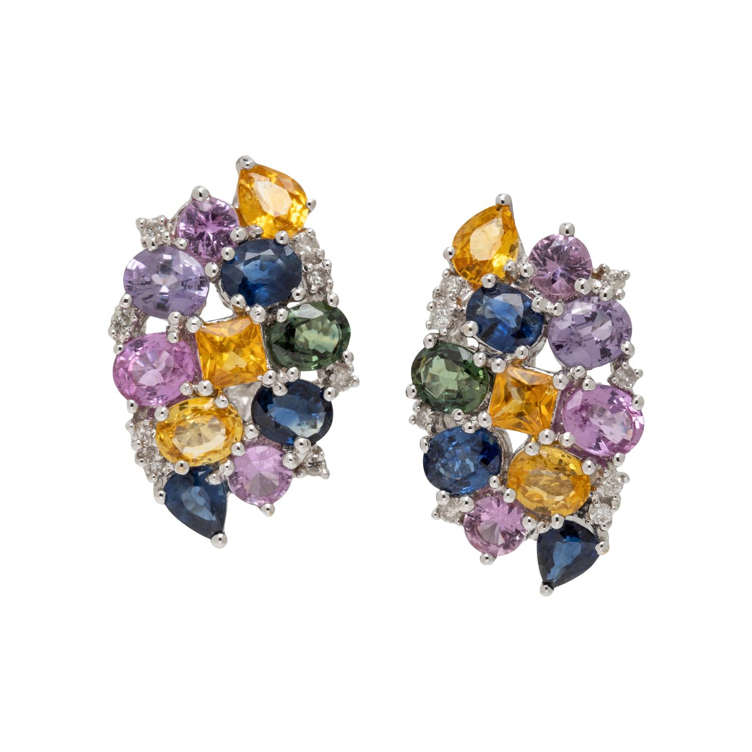 MULTICOLOR SAPPHIRE AND DIAMOND EARRINGS AND NECKLACE