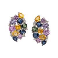 MULTICOLOR SAPPHIRE AND DIAMOND EARRINGS AND NECKLACE