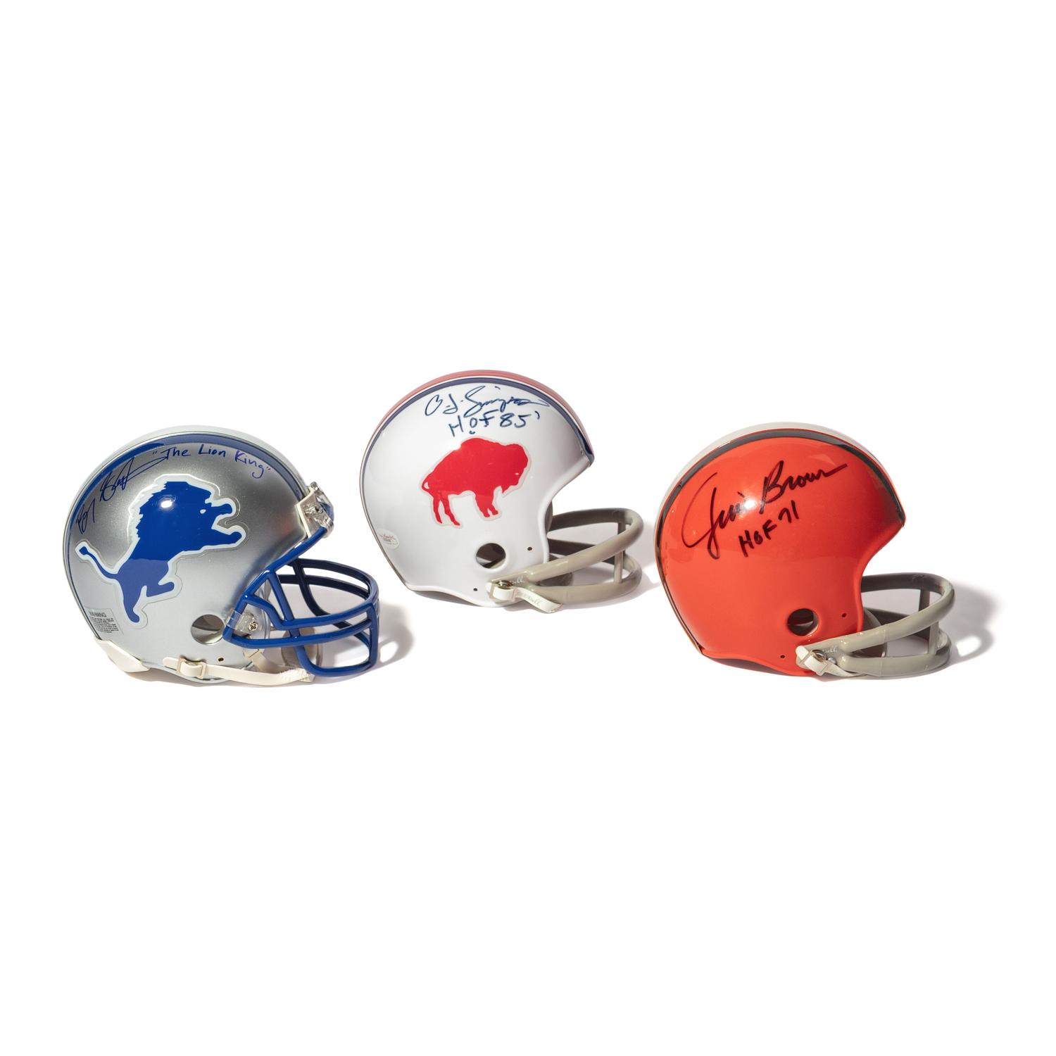 A Collection of Running Back Legend Signed Autograph Mini Helmets