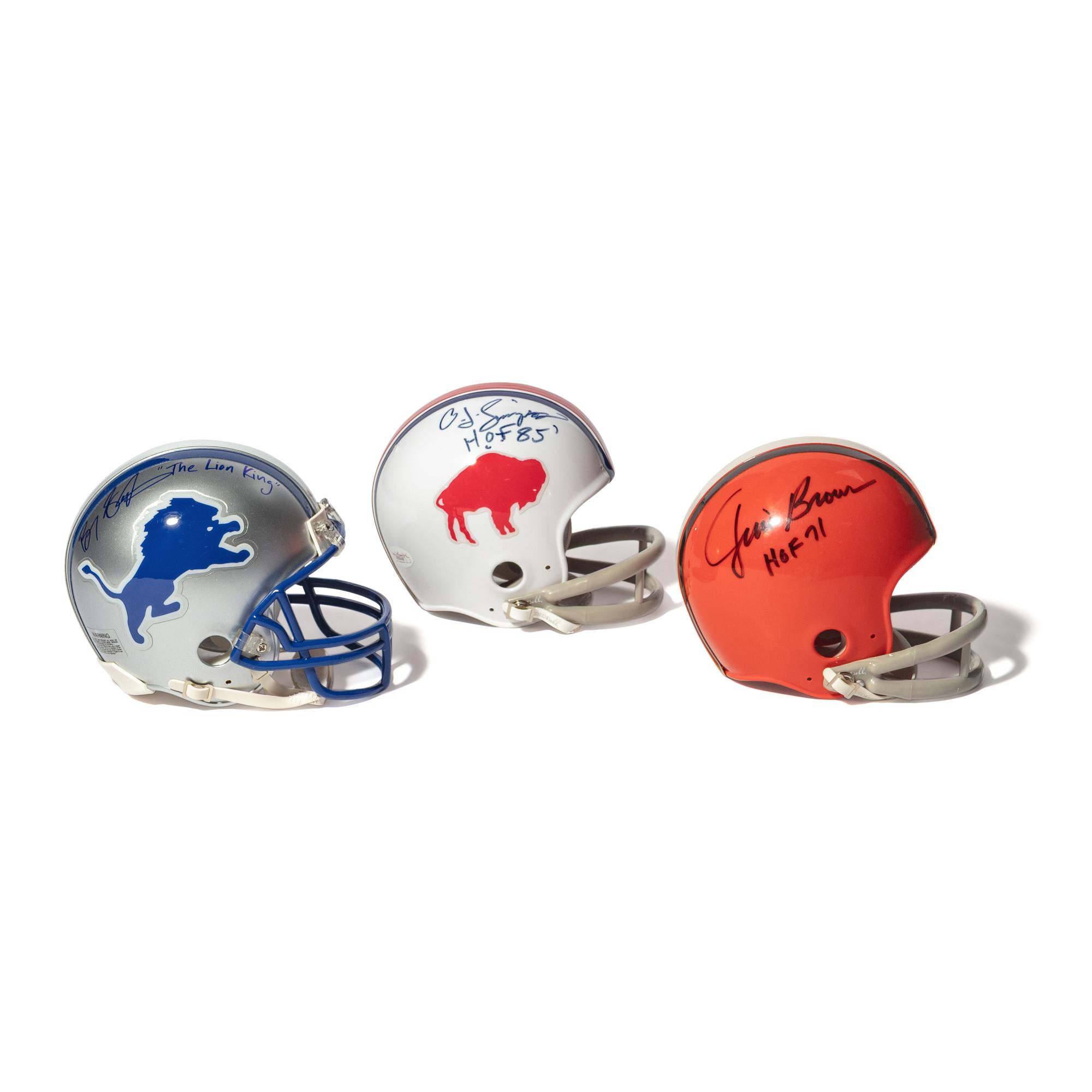 A Collection of Running Back Legend Signed Autograph Mini Helmets