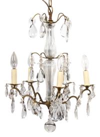 A Five-Light Gilt Metal and Crystal Bead Chandelier — 20TH CENTURY