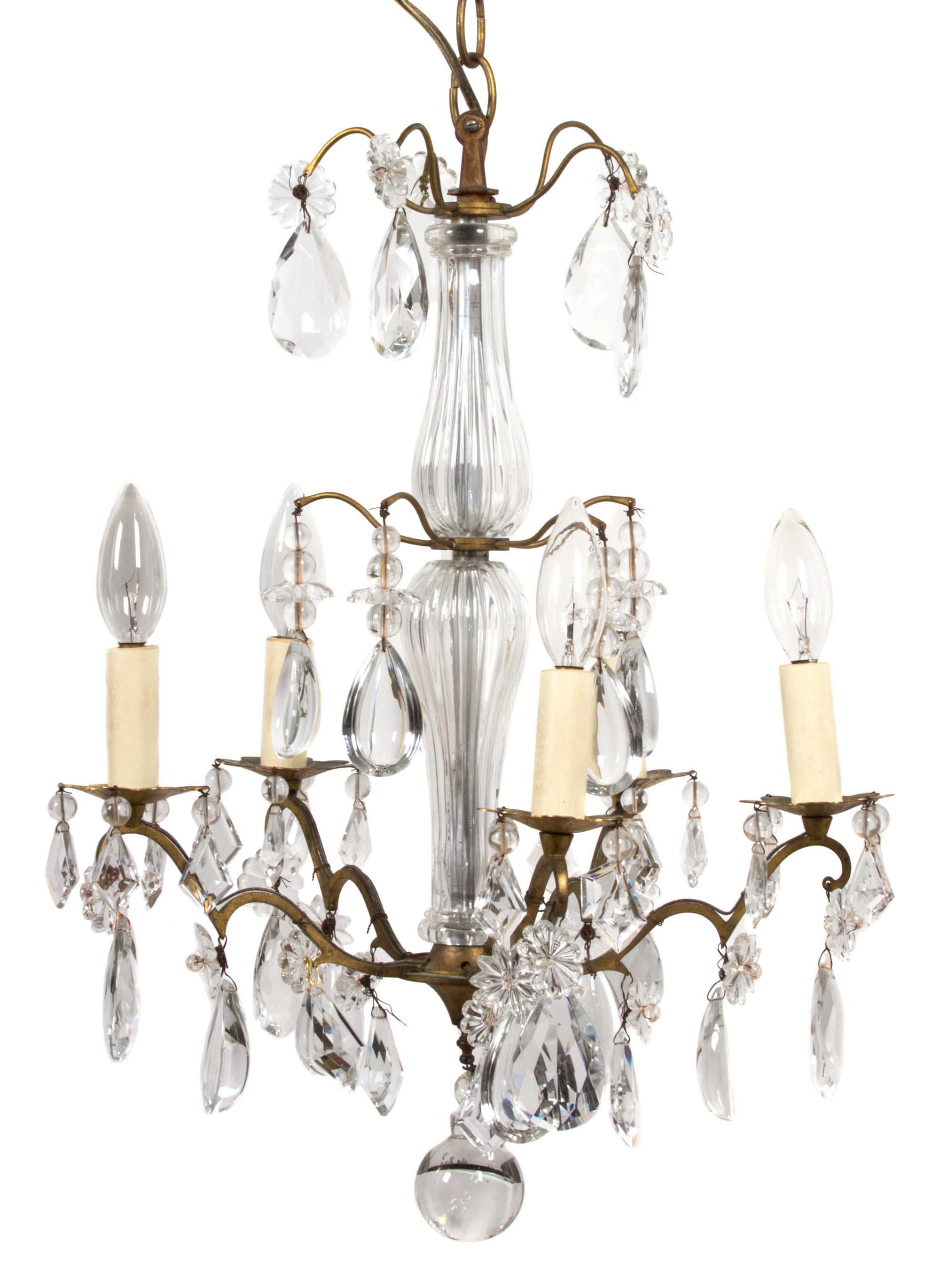 A Five-Light Gilt Metal and Crystal Bead Chandelier — 20TH CENTURY