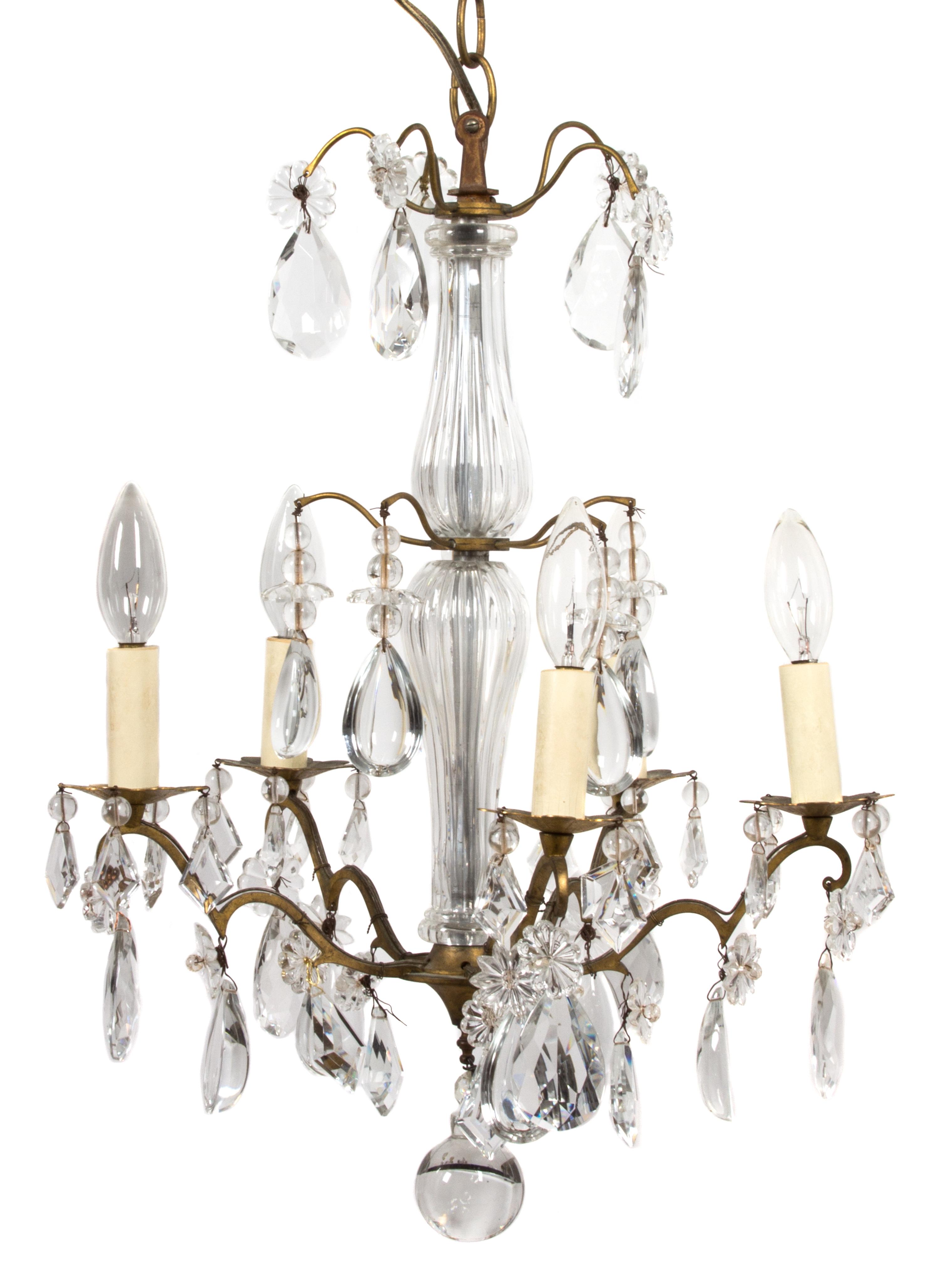 A Five-Light Gilt Metal and Crystal Bead Chandelier — 20TH CENTURY