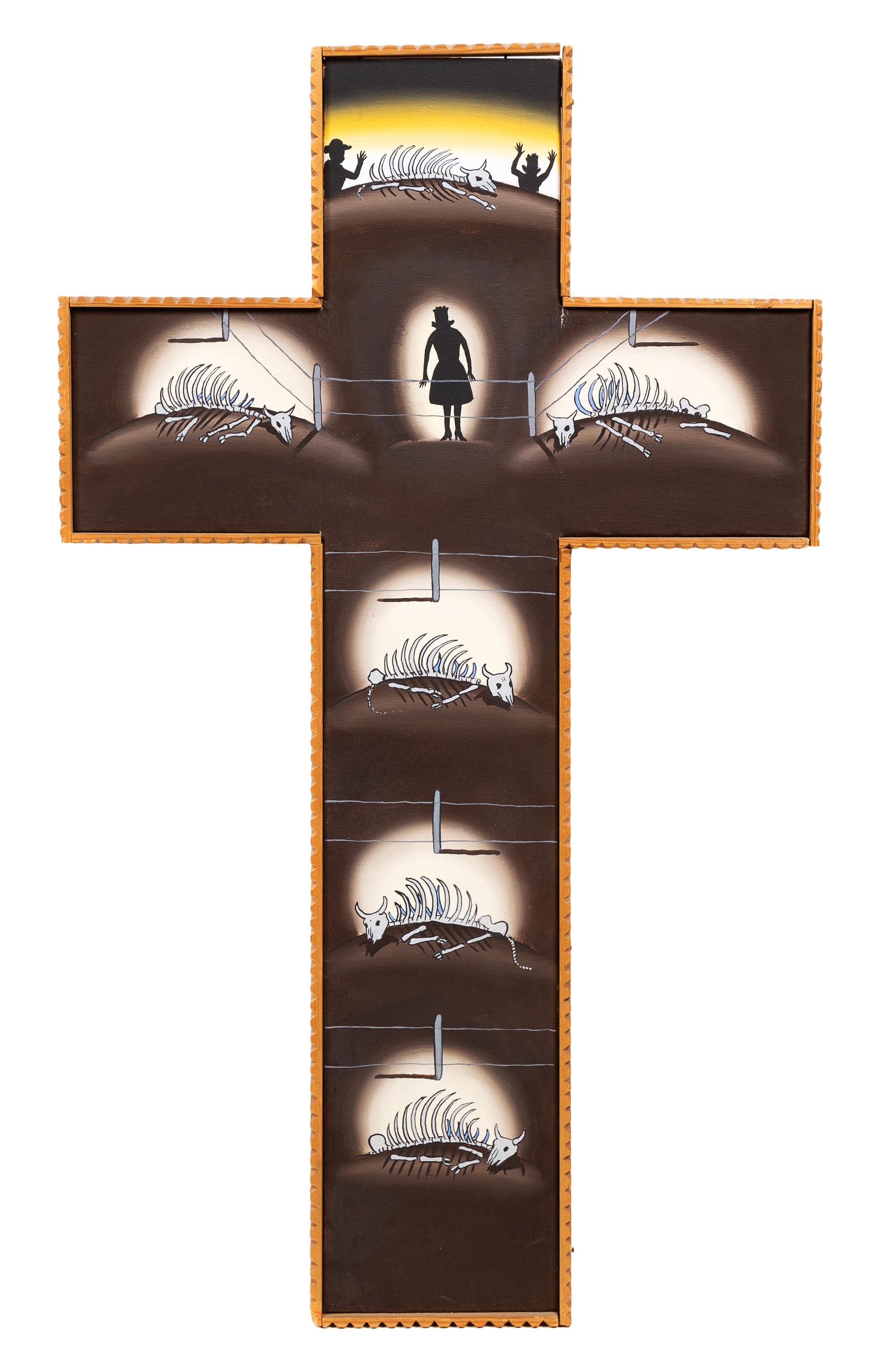 Roger Brown, (American, 1940-1997), Ranchers Crucifix Gold St. Albuquerque, 1975