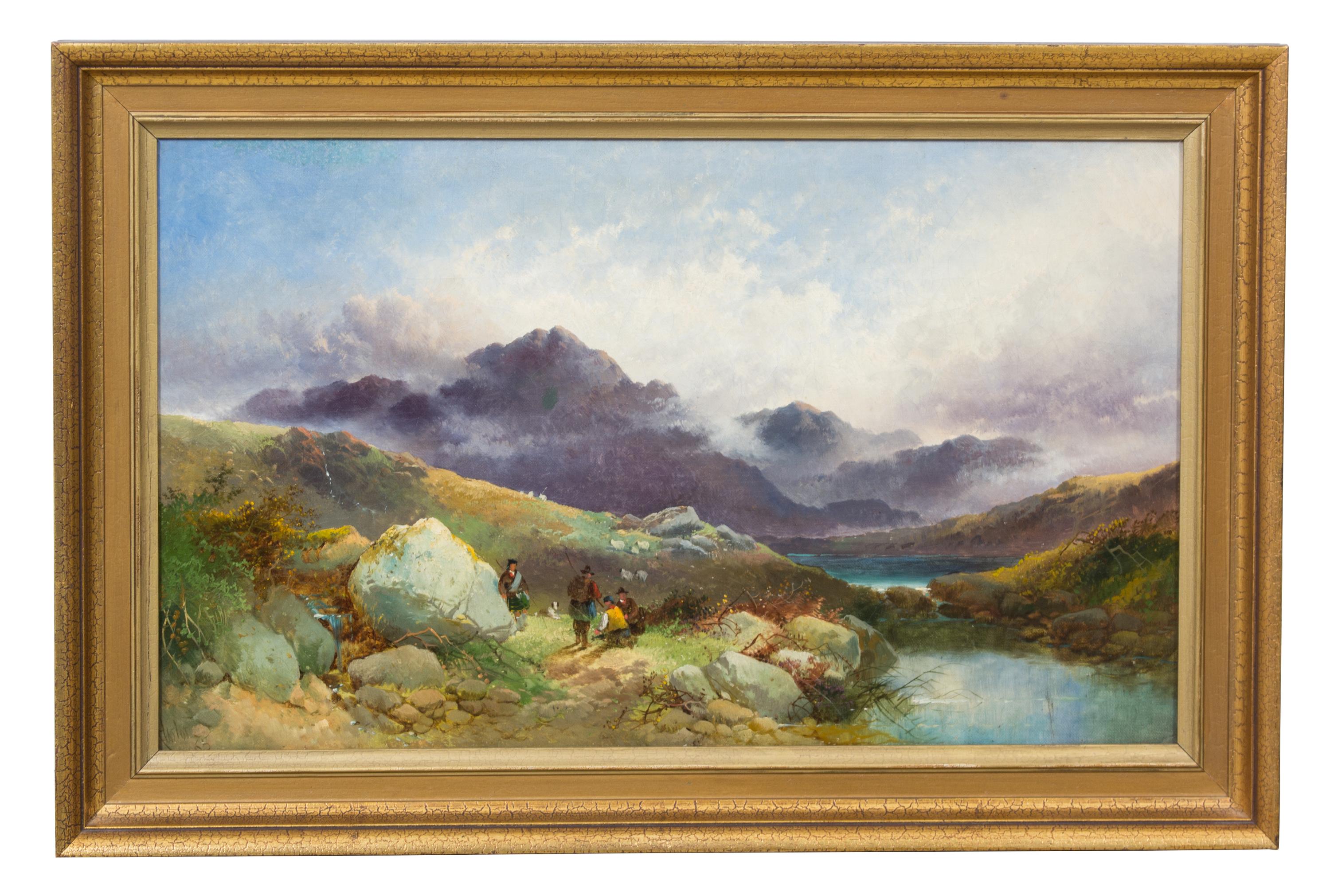 Attributed to Joseph Harlor, (Scottish School, 19th Century), Figures in the Highlands, 1865