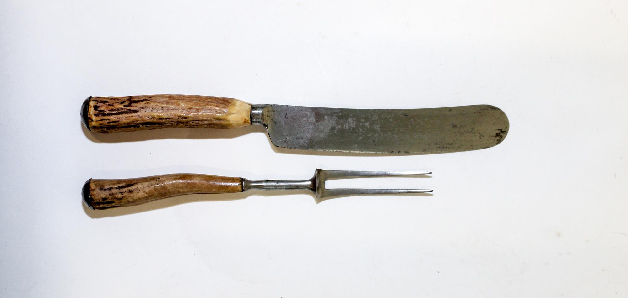 A Set of Victorian Steel and Antler-Mounted Fruit Forks and Knives Length of knife 8 1/4 inches. — ASHTON JACKSON & CO.