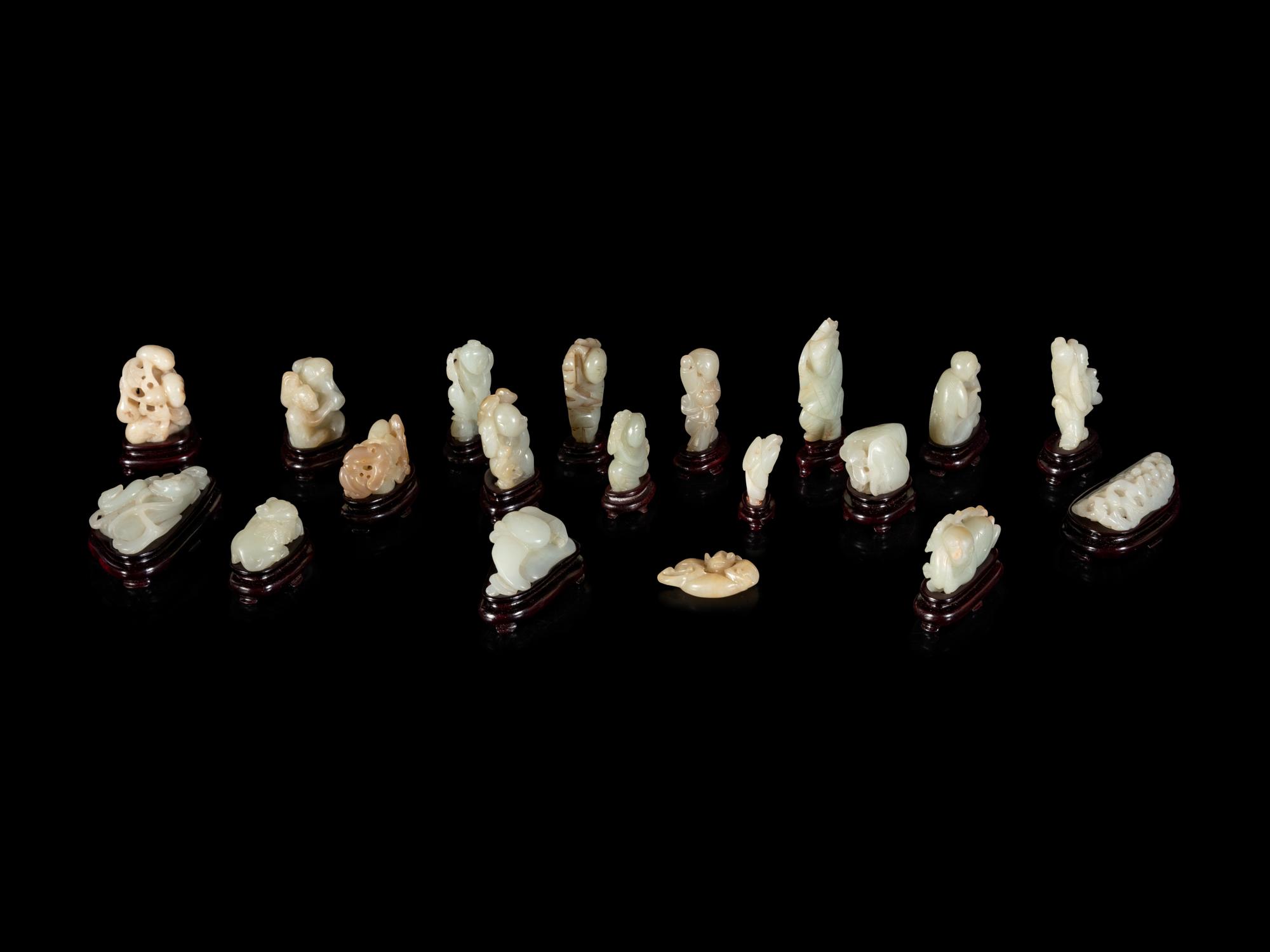Nineteen Chinese Carved Jade Figures