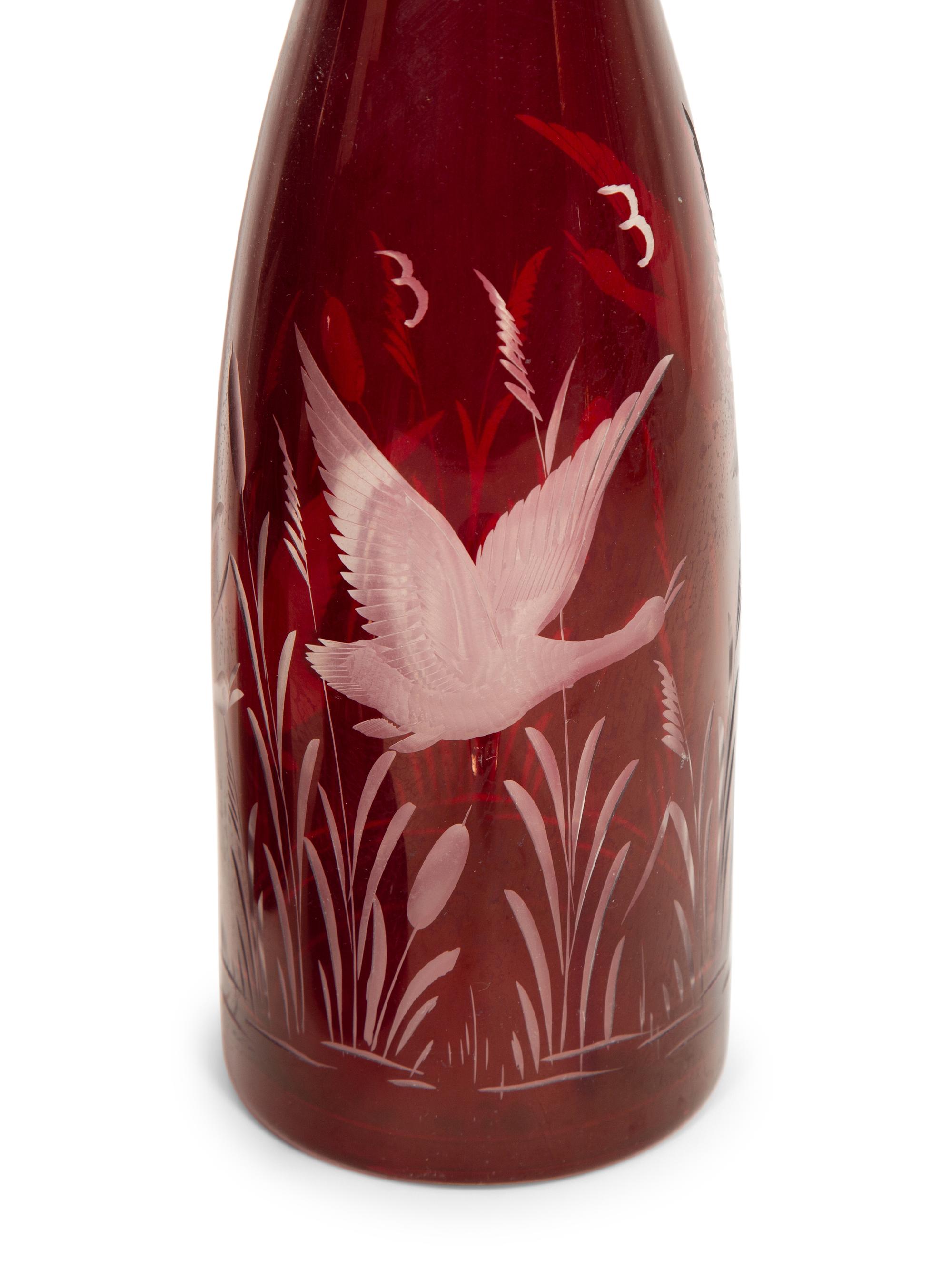 A Group of Bohemian Red Cut-to-Clear Etched Glassware