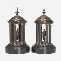 A pair of Grand Tour patinated bronze and marble tempietto late 19th century