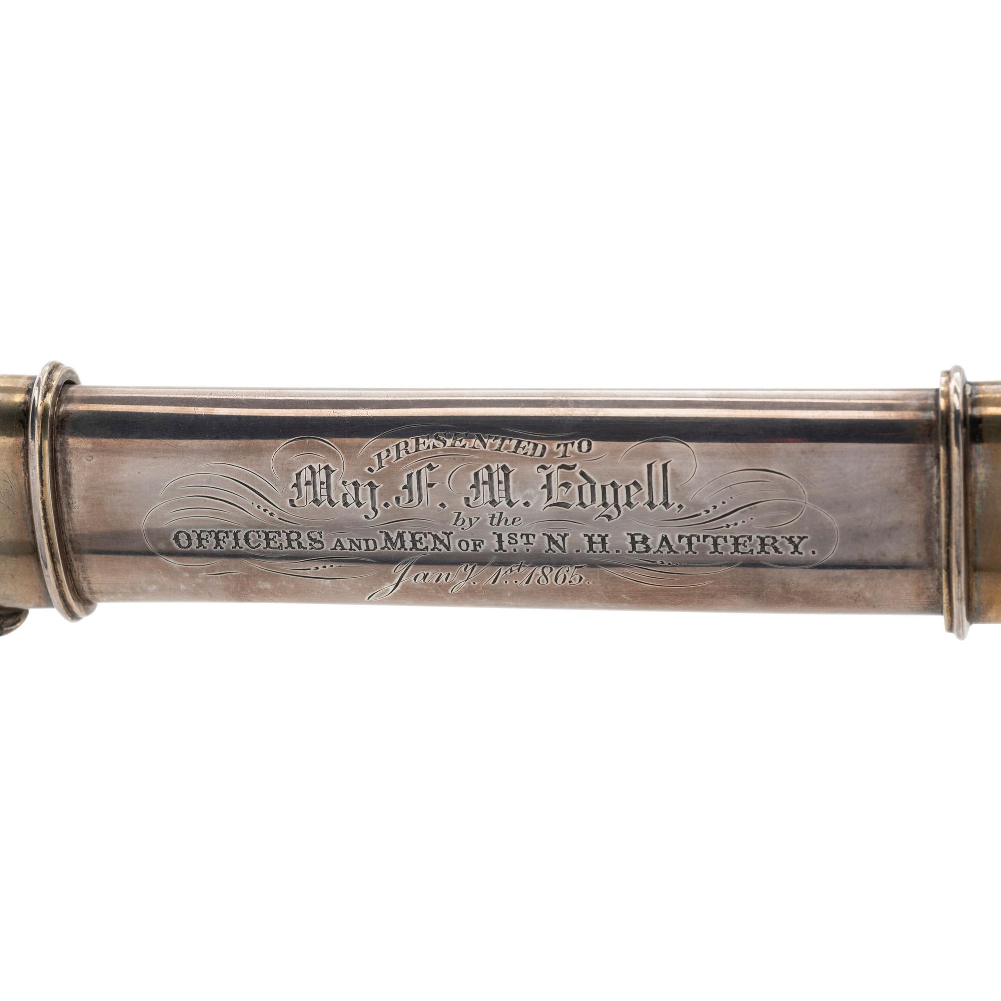 Civil War Military Archive of Major Frederick M. Edgell and the 1st New Hampshire Battery Including: Tiffany & Co. M1850 Presentation Sword in Case with 80 Original Documents, Letters, CDVs, and Accessories