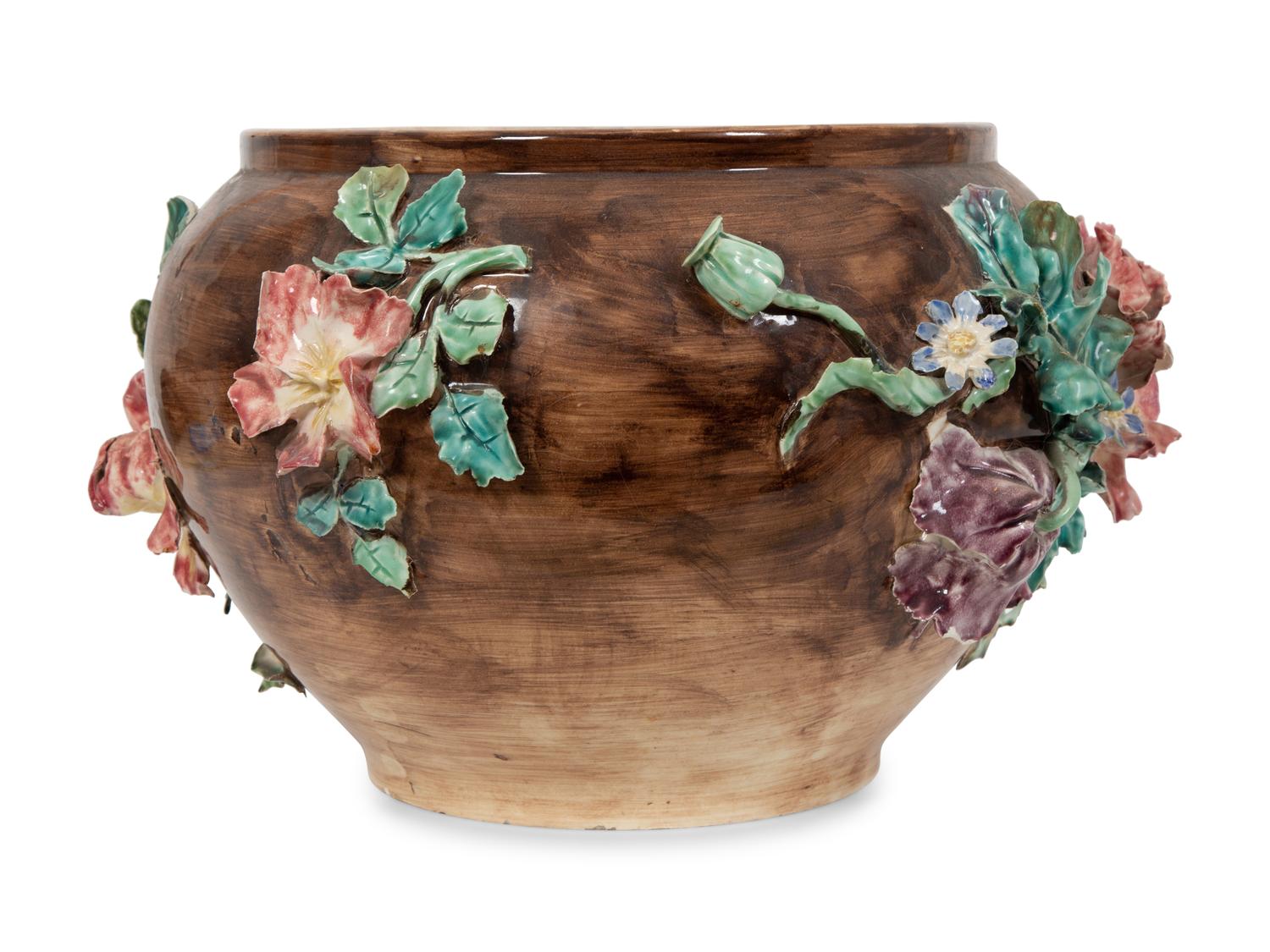 A French Barbotine Majolica Vase