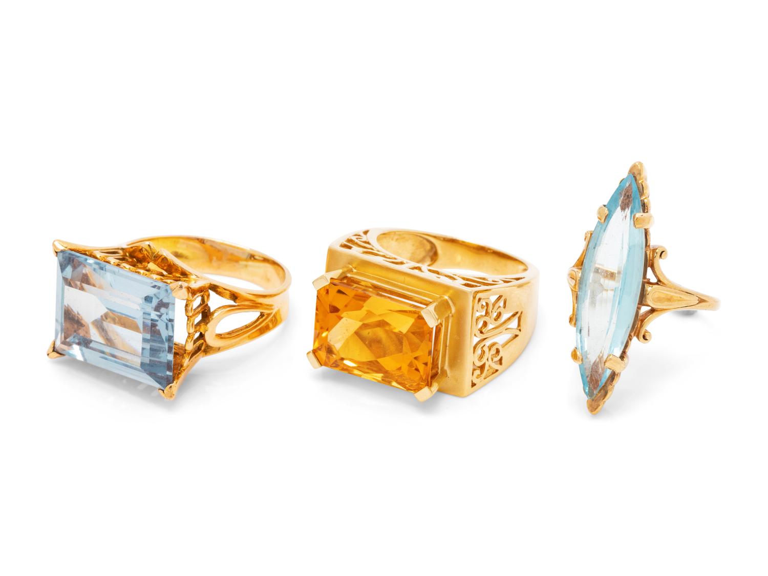 A Collection of Yellow Gold and Gemstone Rings,