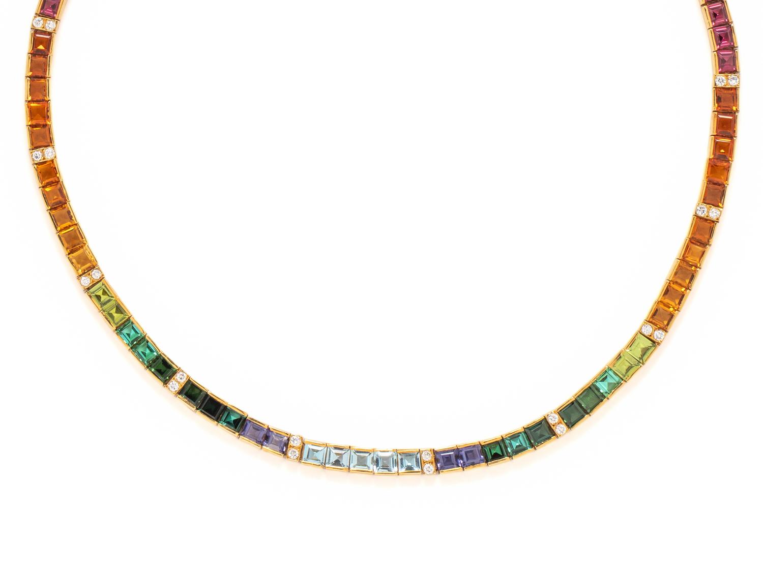 DIAMOND AND RAINBOW MULTIGEM NECKLACE