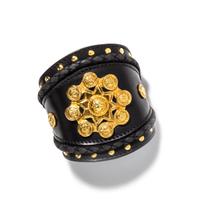 A Gianni Versace Black Leather Cuff, Width: 3.5"; Circumference: 6.5"- 7.25".