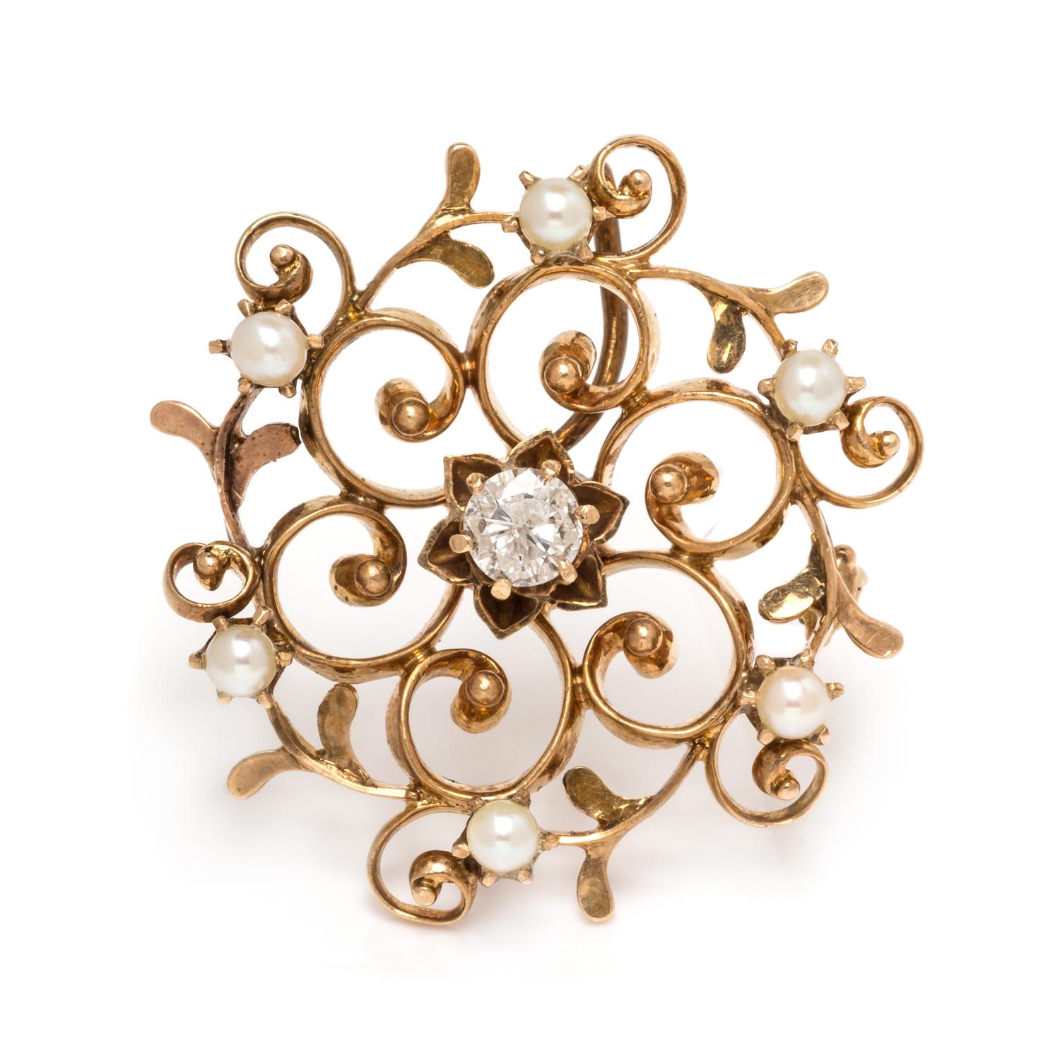 ROSE GOLD, DIAMOND AND CULTURED PEARL PENDANT/BROOCH