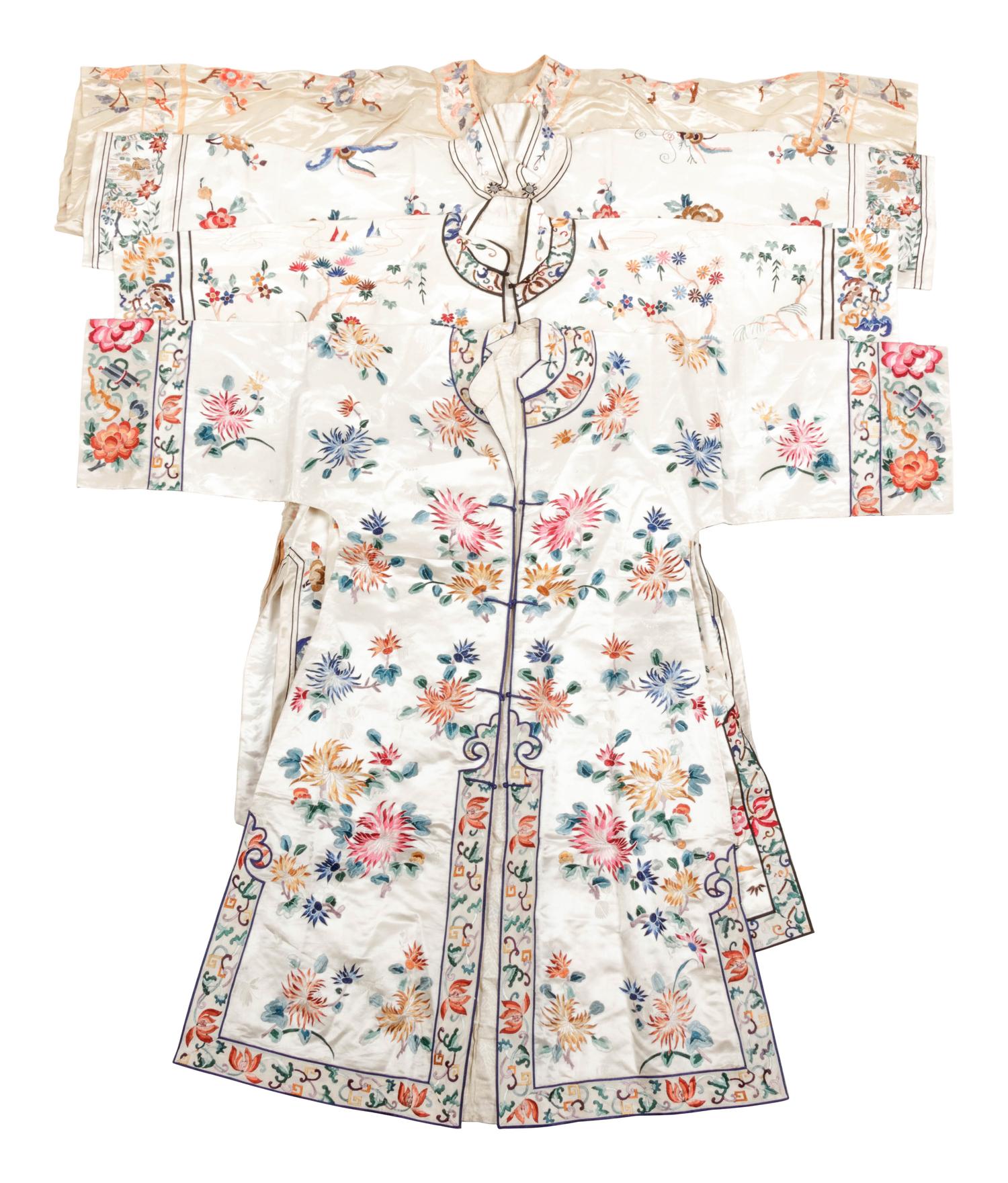 Four Chinese Cream Ground Embroidered Silk Ladies' Jackets