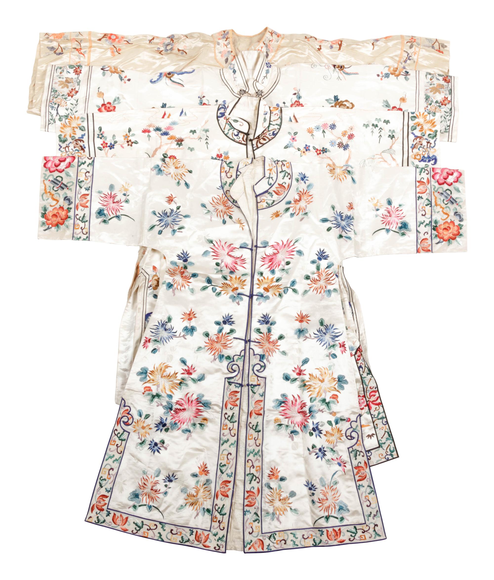 Four Chinese Cream Ground Embroidered Silk Ladies' Jackets