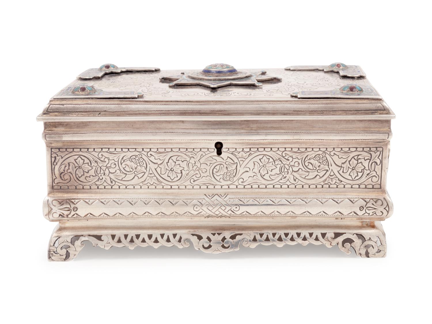 A Russian Enameled Silver Table Casket
