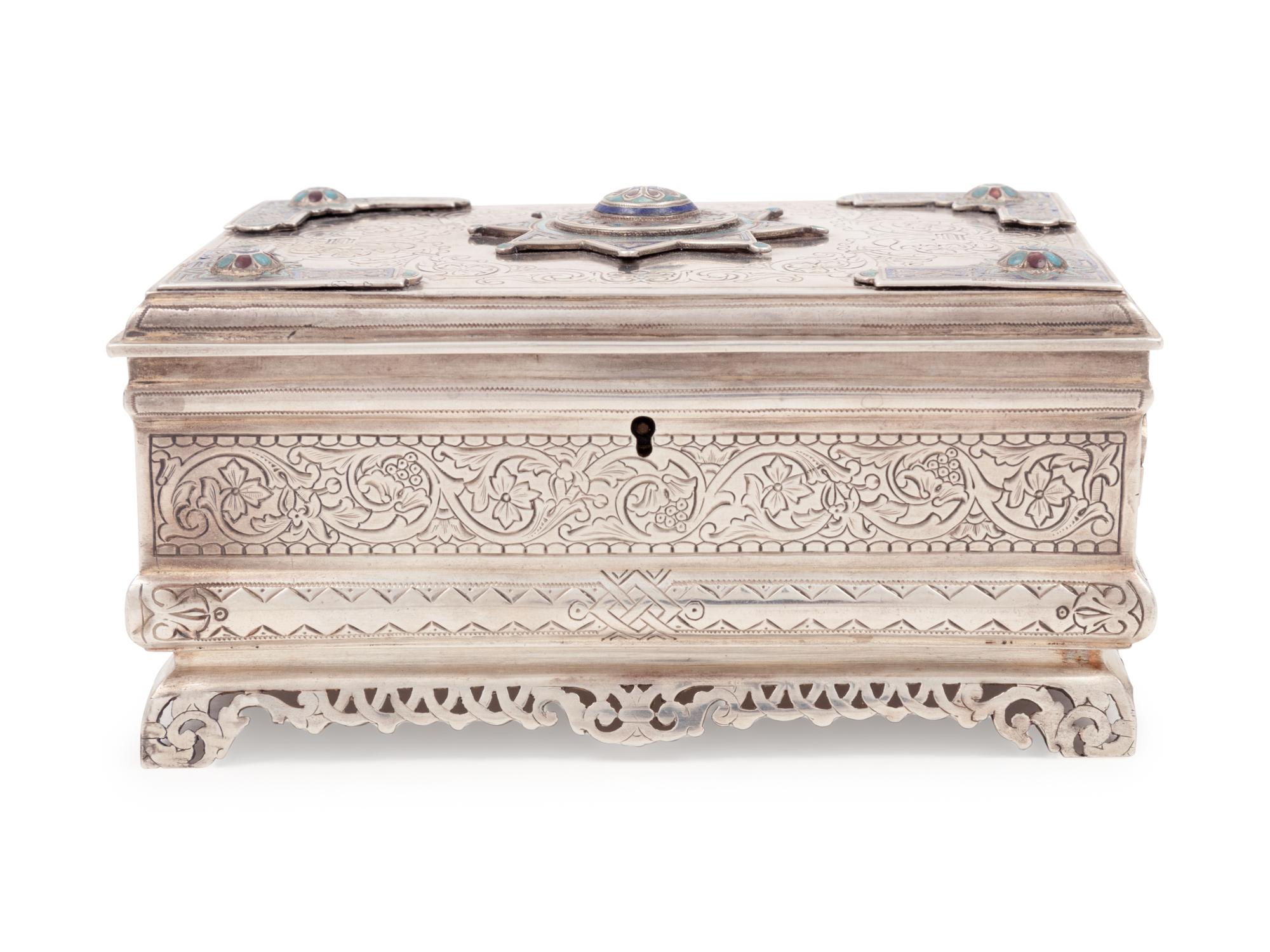 A Russian Enameled Silver Table Casket