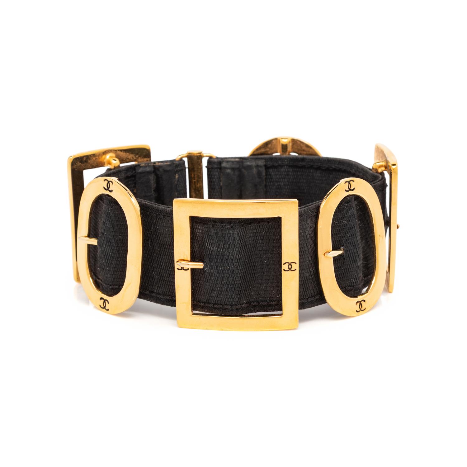 Chanel, Black Elastic & Gold-Tone Buckle Collar
