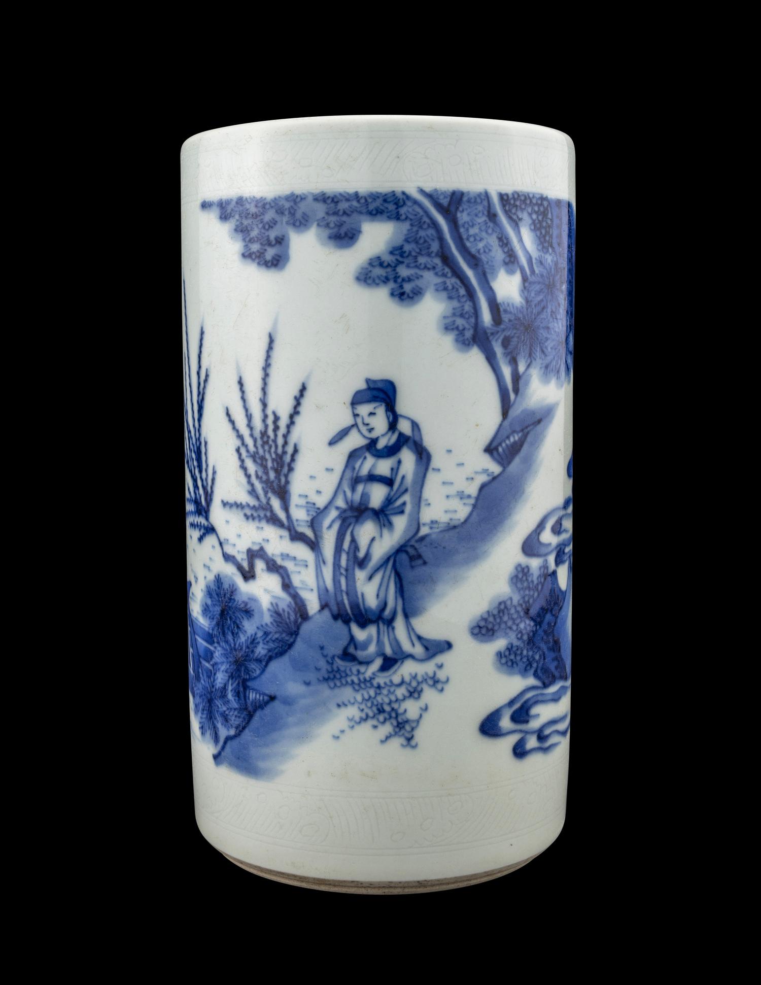 A Chinese Blue and White Porcelain Brushpot, Bitong