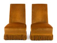 A Pair of Cut Velvet Upholstered Slipper Chairs Height 60 x width 32 x depth 17 inches. — 20TH CENTURY