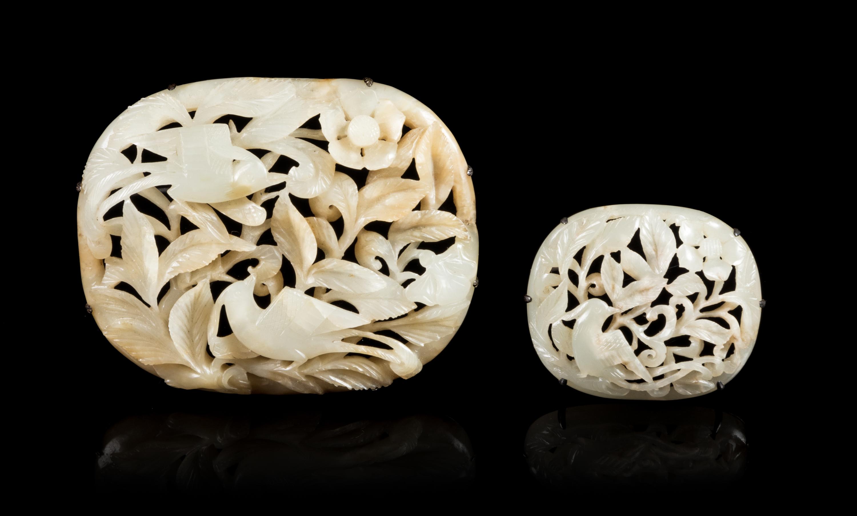 Two Celadon Jade Reticulated Plaques Length of larger 3 1/8 inches. — MING DYNASTY (1368-1644)