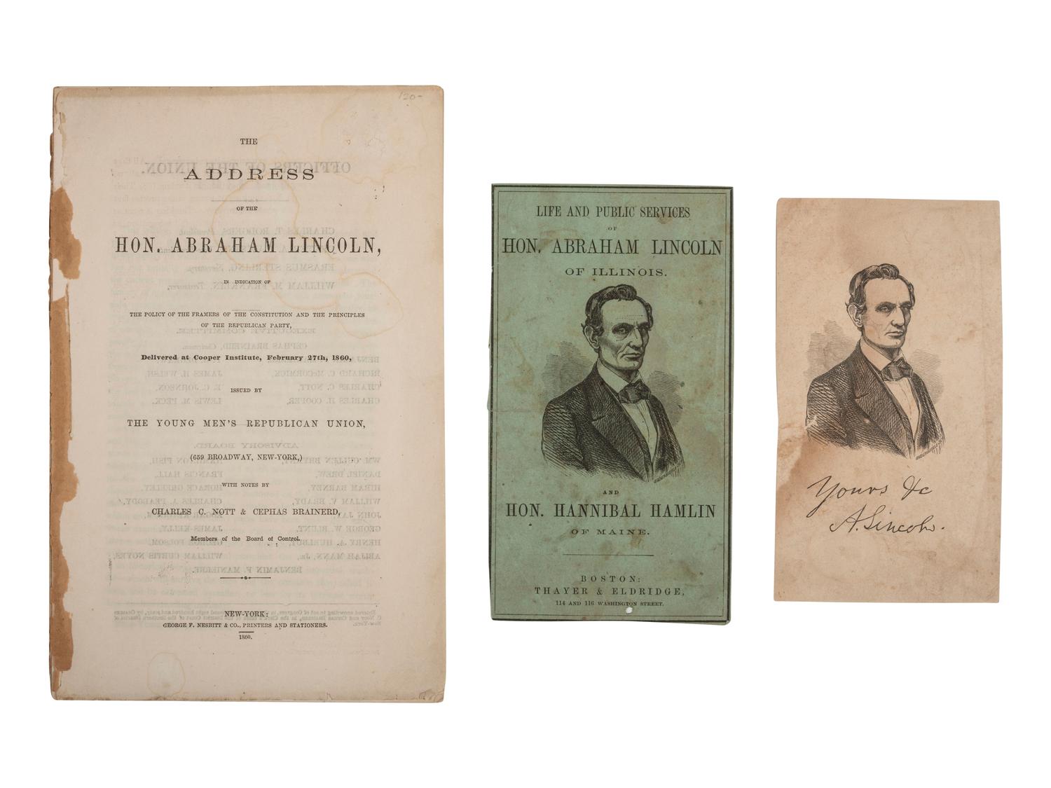 [LINCOLN, Abraham (1809-1865)"The Cooper Union Speech"]. New York: George F. Nesbitt & Co., 1860.