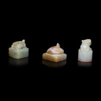 Three Chinese Celadon Jade Seals, Qing Dynasty 清 青玉印三枚