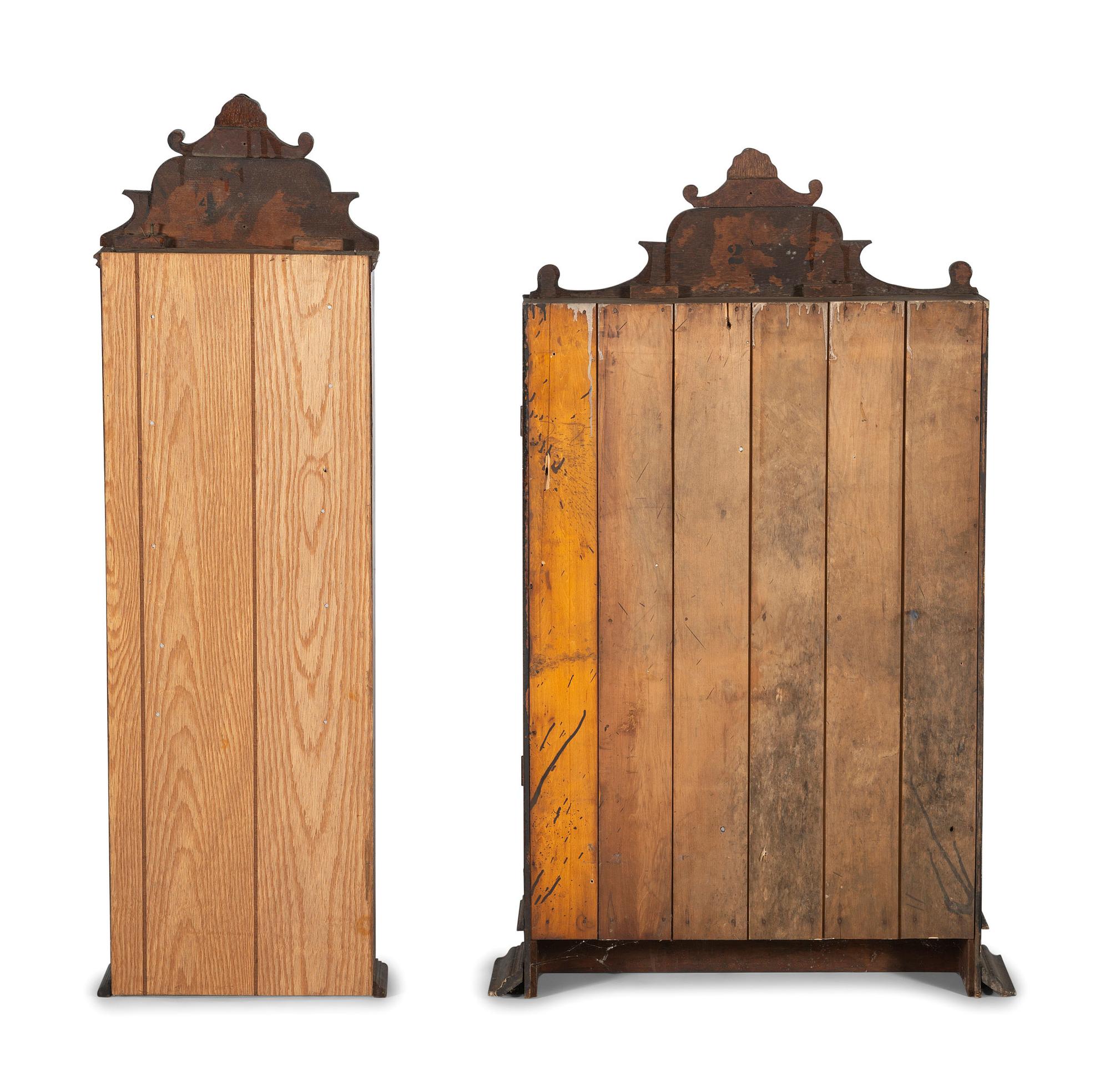 Two Mask Carved Oak Shaving Mug Cabinets