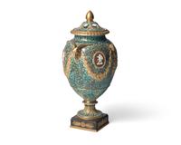 A Wedgwood Creamware Crystalline and Parcel Gilt Covered Flower Urn