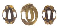Three Gilt Decorated Metal Tsuba Height of largest 2 1/8 inches.
