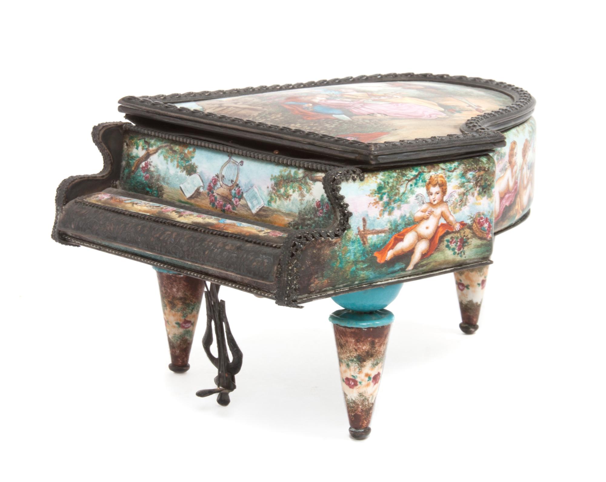 A Viennese Enameled Music Box Length 7 inches.