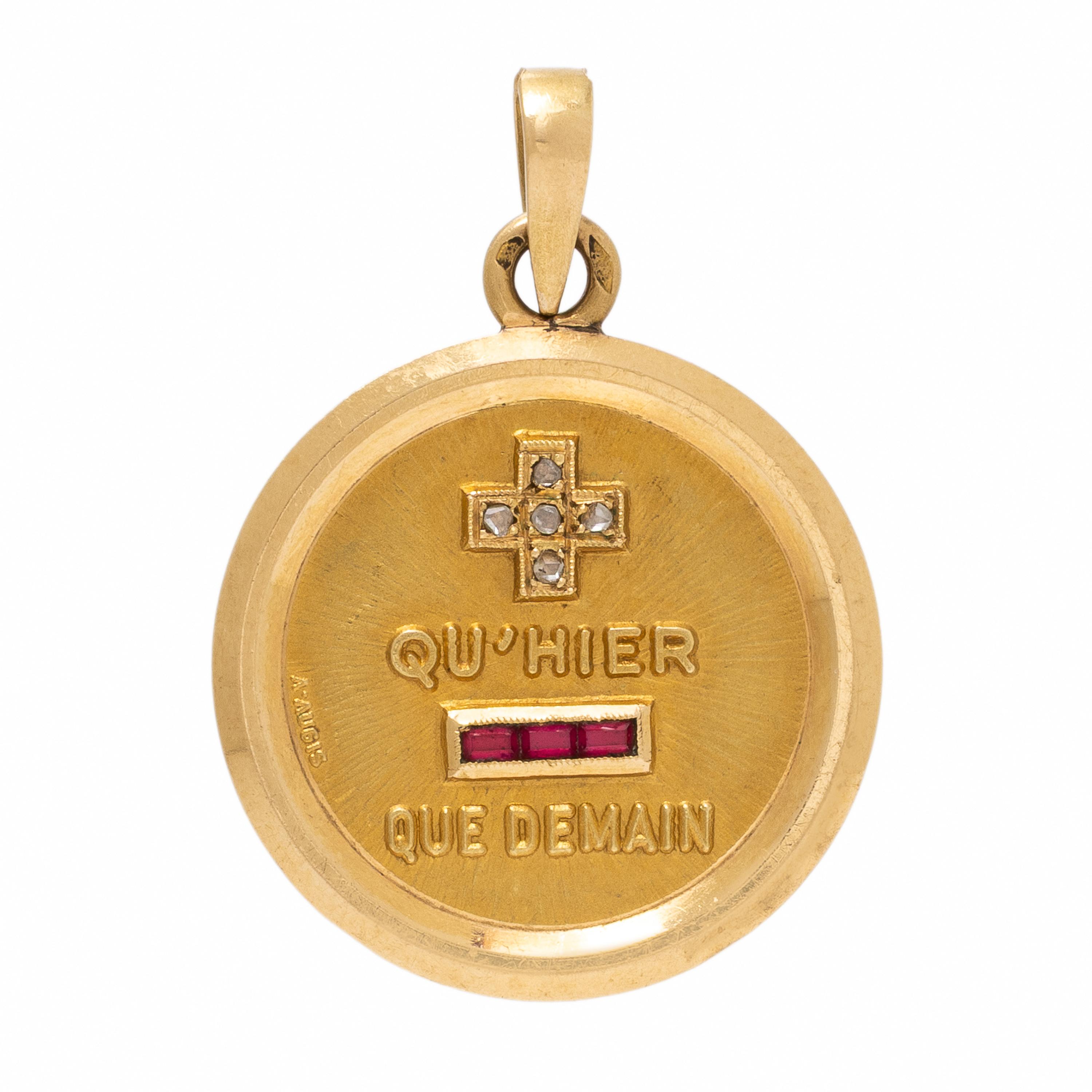 Augis, French, Yellow Gold, Ruby, and Diamond 'Plus Qu'Hier' Pendant