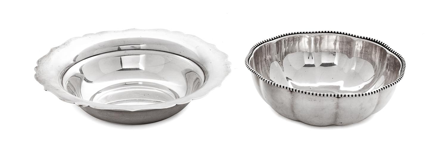 Two American Silver Bowls, S. Kirk & Sons, Baltimore, MD and Whiting Mfg. Co, New York, NY, the first with scalloped rim, the other wit