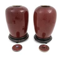 A Pair of Chinese Sang-de-Boeuf Porcelain Covered Jars