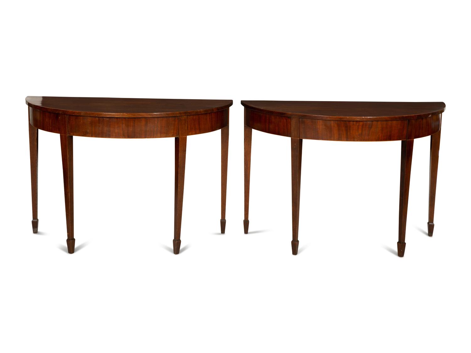 A Pair of George III Mahogany Demilune Console Tables
