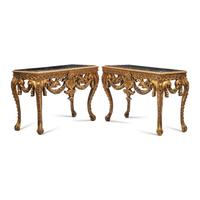A Pair of English Giltwood Marble-Top Console Tables