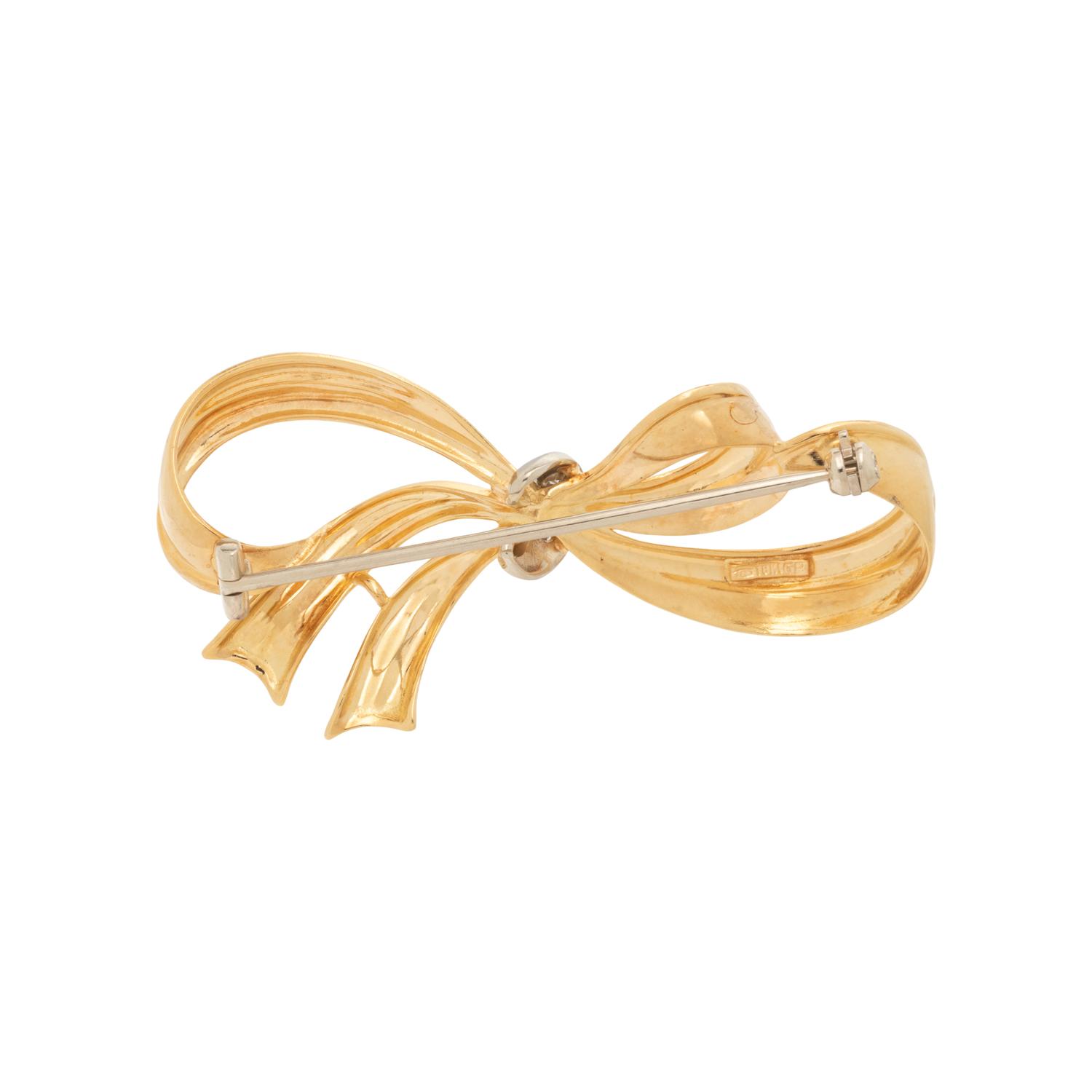 YELLOW GOLD AND DIAMOND BOW BROOCH