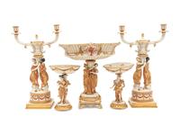 A Capodimonte Porcelain Figural Seventeen-Piece Table Garniture