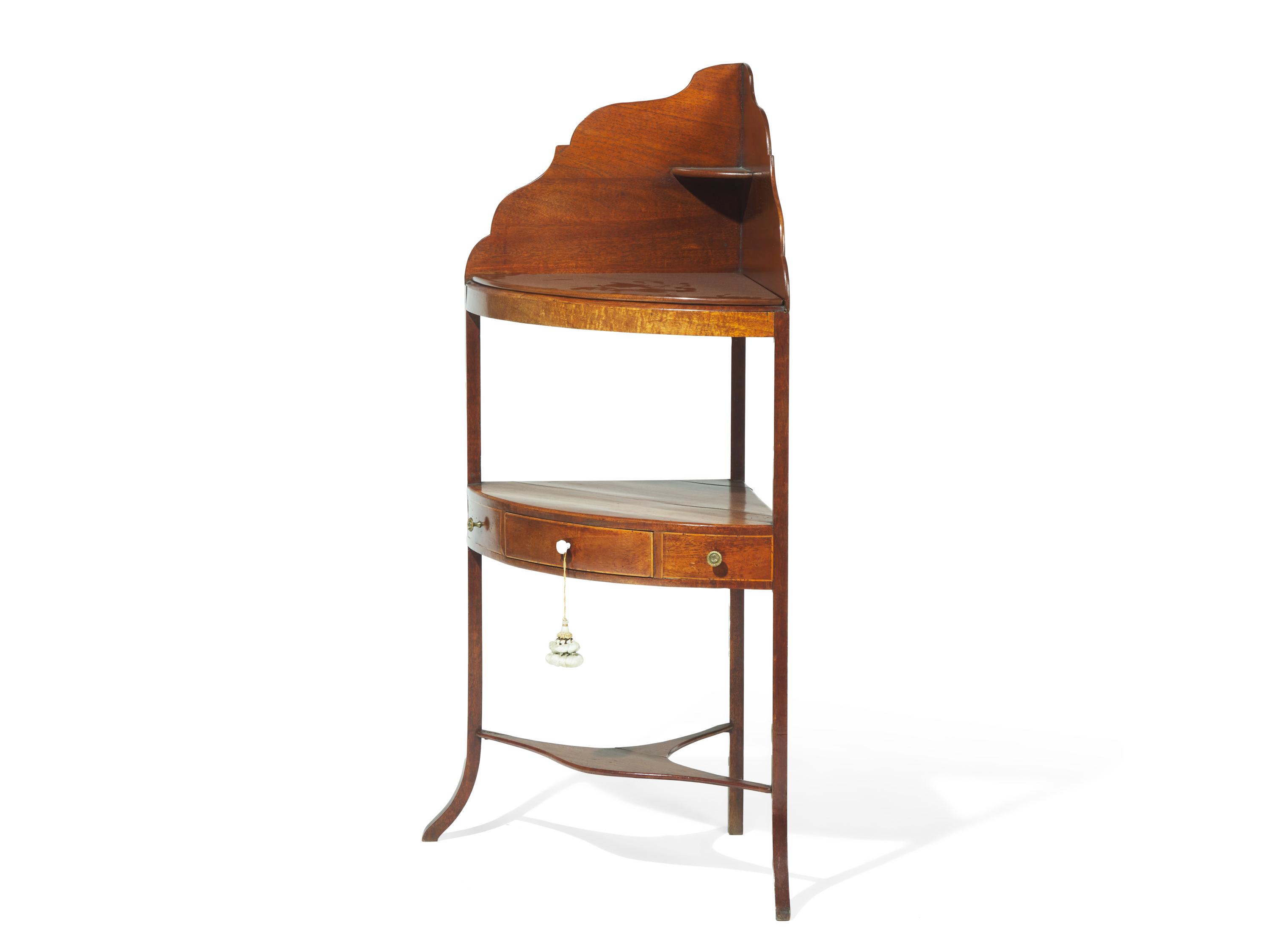 A Late Federal Banded Mahogany Corner Washstand
